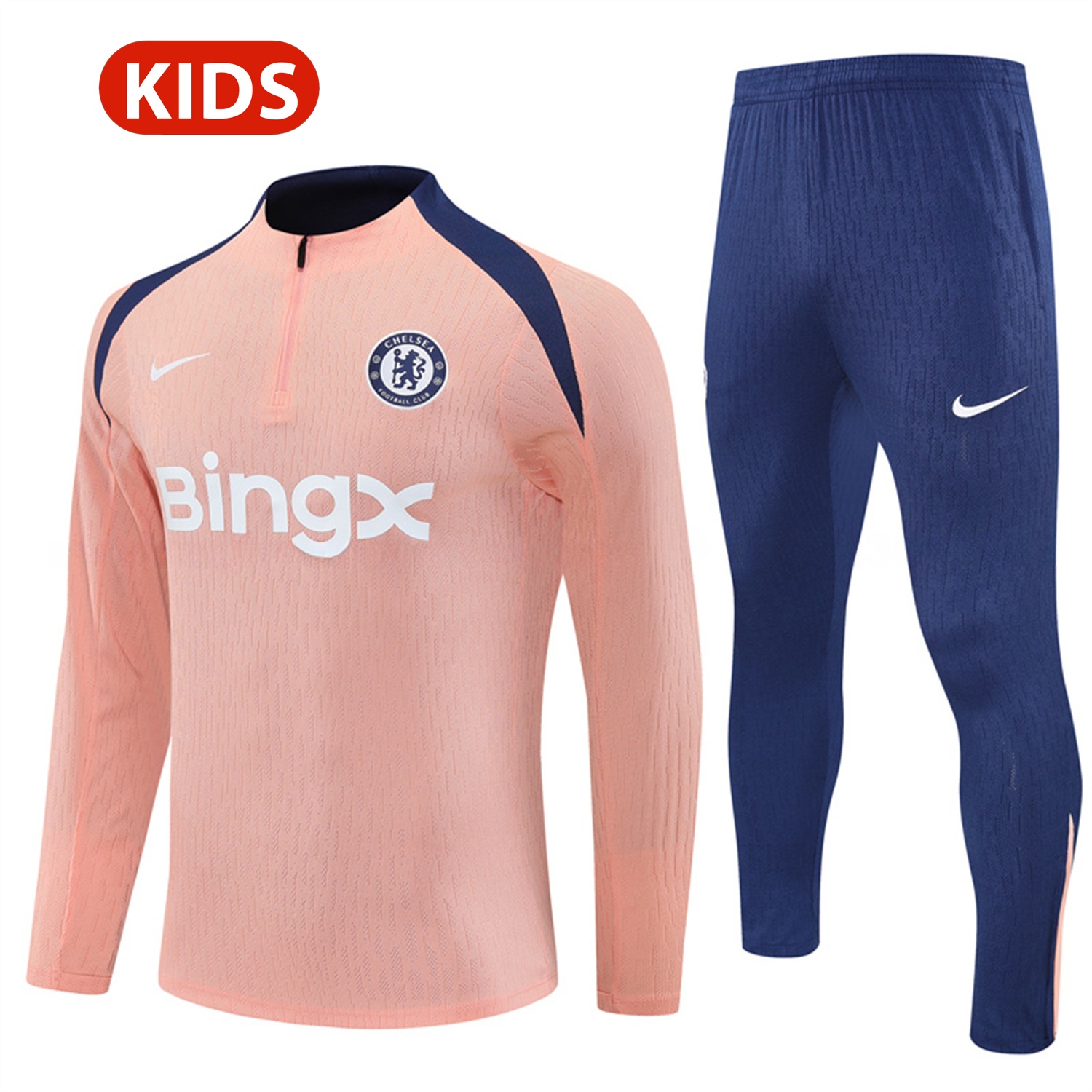 C.H.E.L.S.E.A 25-26 Kids Long Sleeve Training Set - Player Version - Pink Top and Blue Pants - Unitedfutballjersey