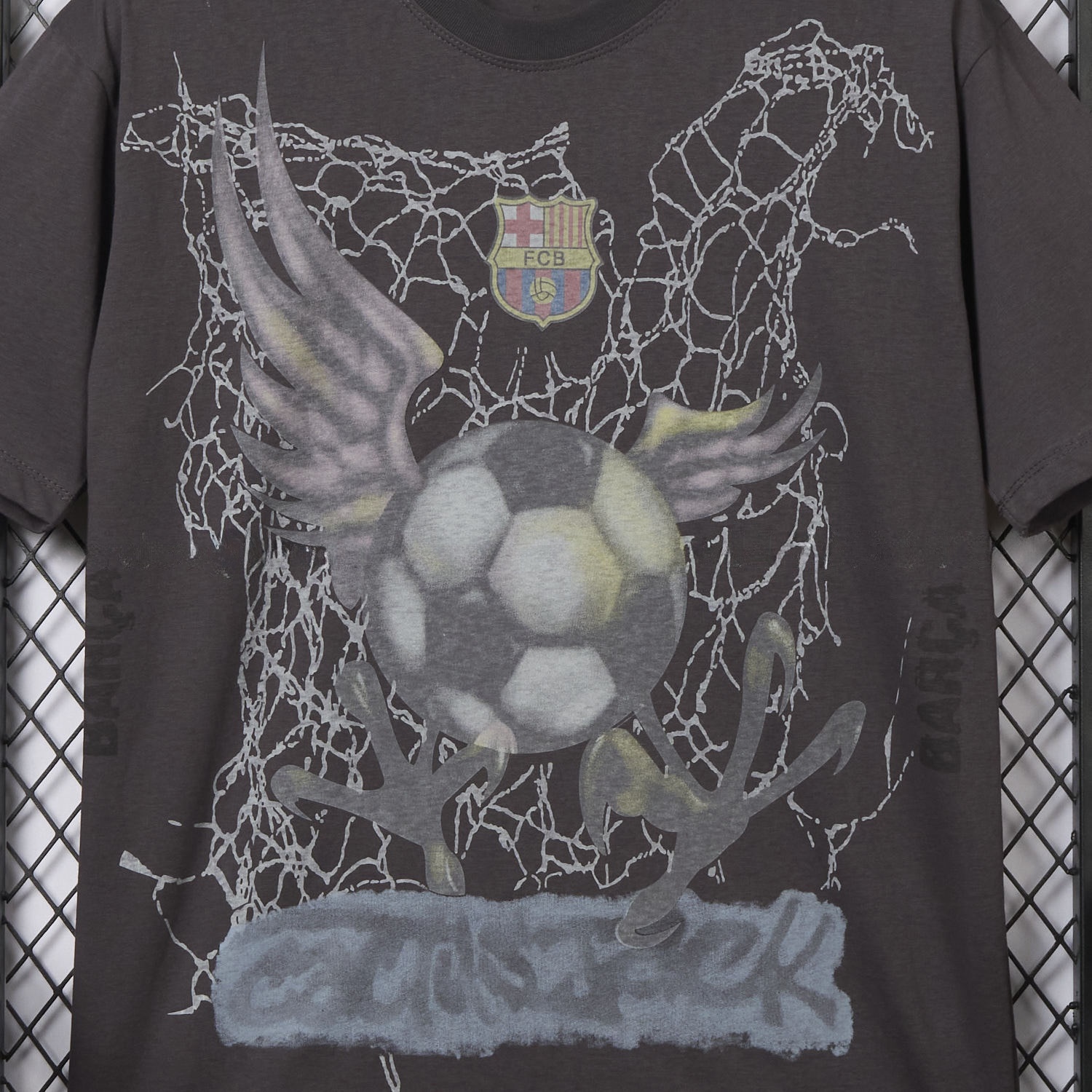 Barcelona x Travis Scott 24-25 Football Eagle Pattern Dark Grey T-shirt - Unitedfutballjersey