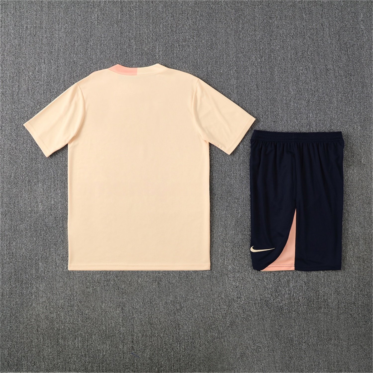 B.A.R.S.A 25-26 Short-Sleeve Training Set - Beige Top & Blue Shorts - Unitedfutballjersey