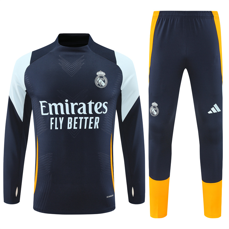 Real Madrid 24-25 Kids Long Sleeve Training Set - Player Version - Royal Blue - Unitedfutballjersey