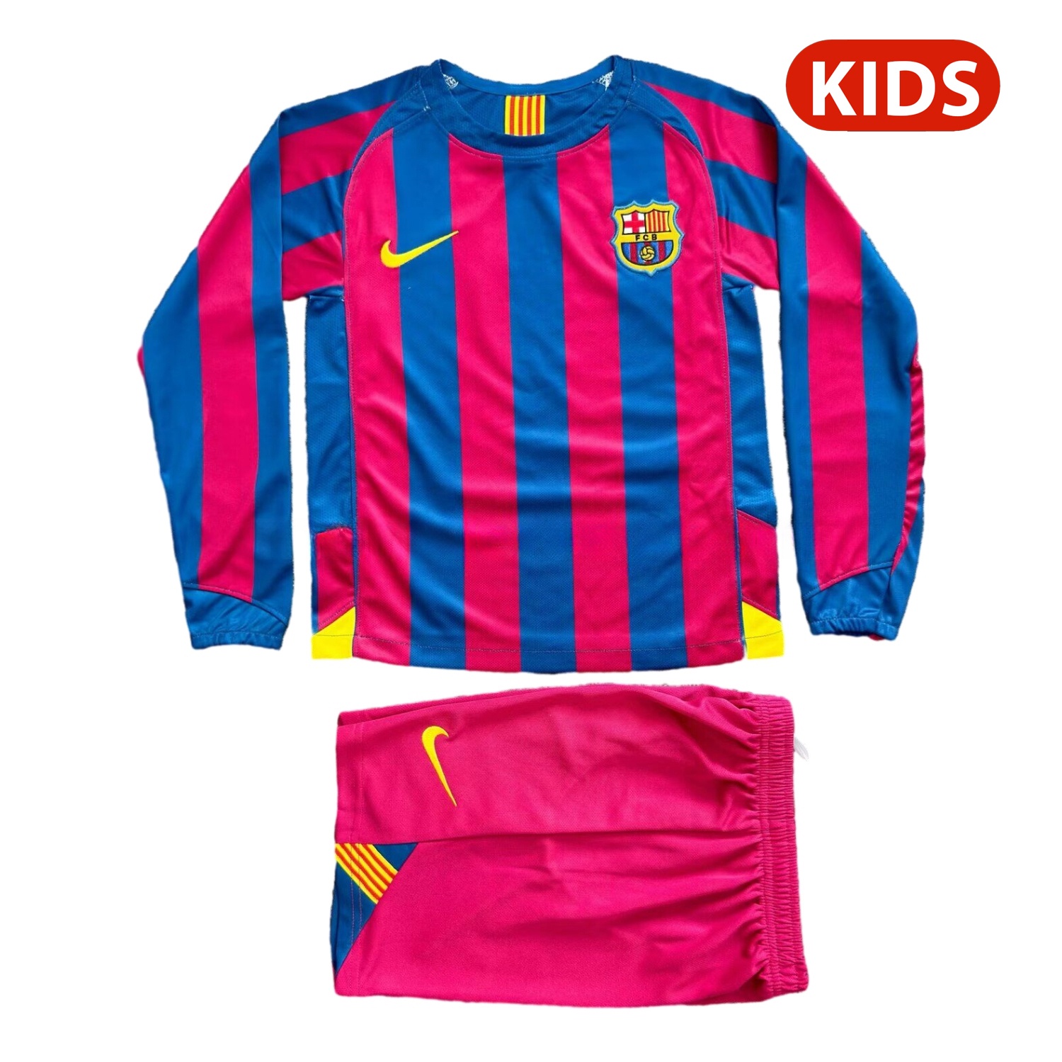 Retro Barcelona 06-07 Home Long Sleeve Kids Kit - Unitedfutballjersey