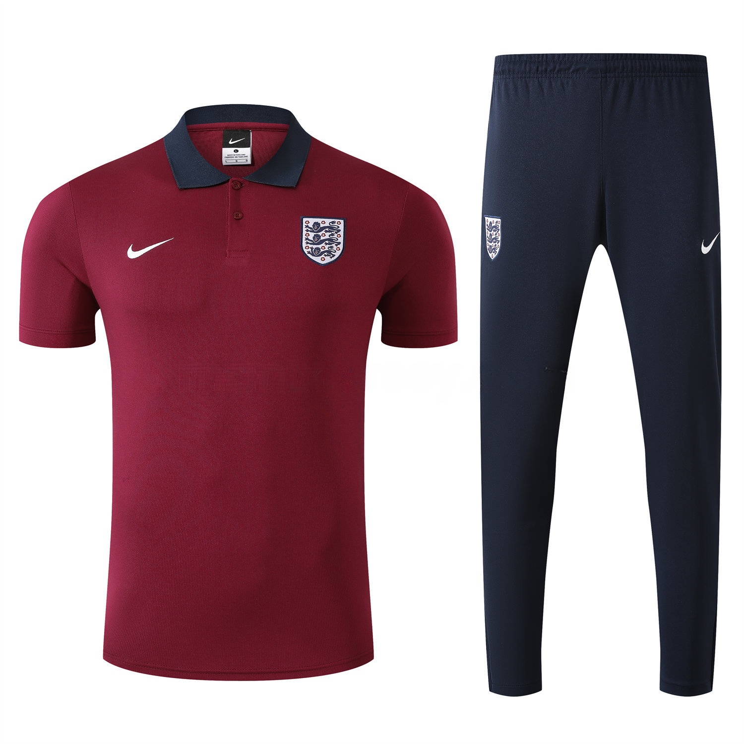 England 25-26 POLO Short-Sleeve Training Set - Red Top and Deep Blue Pants - Unitedfutballjersey