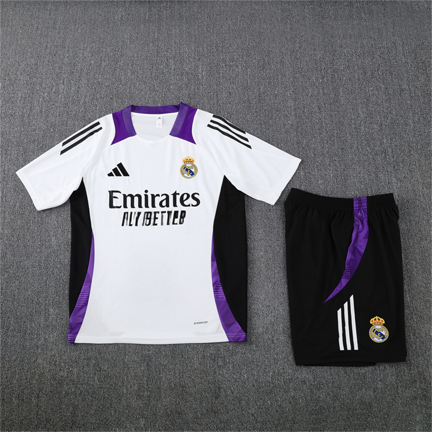 Real Madrid 24-25 Short-Sleeve Kids Training Set - White with Purple - Unitedfutballjersey
