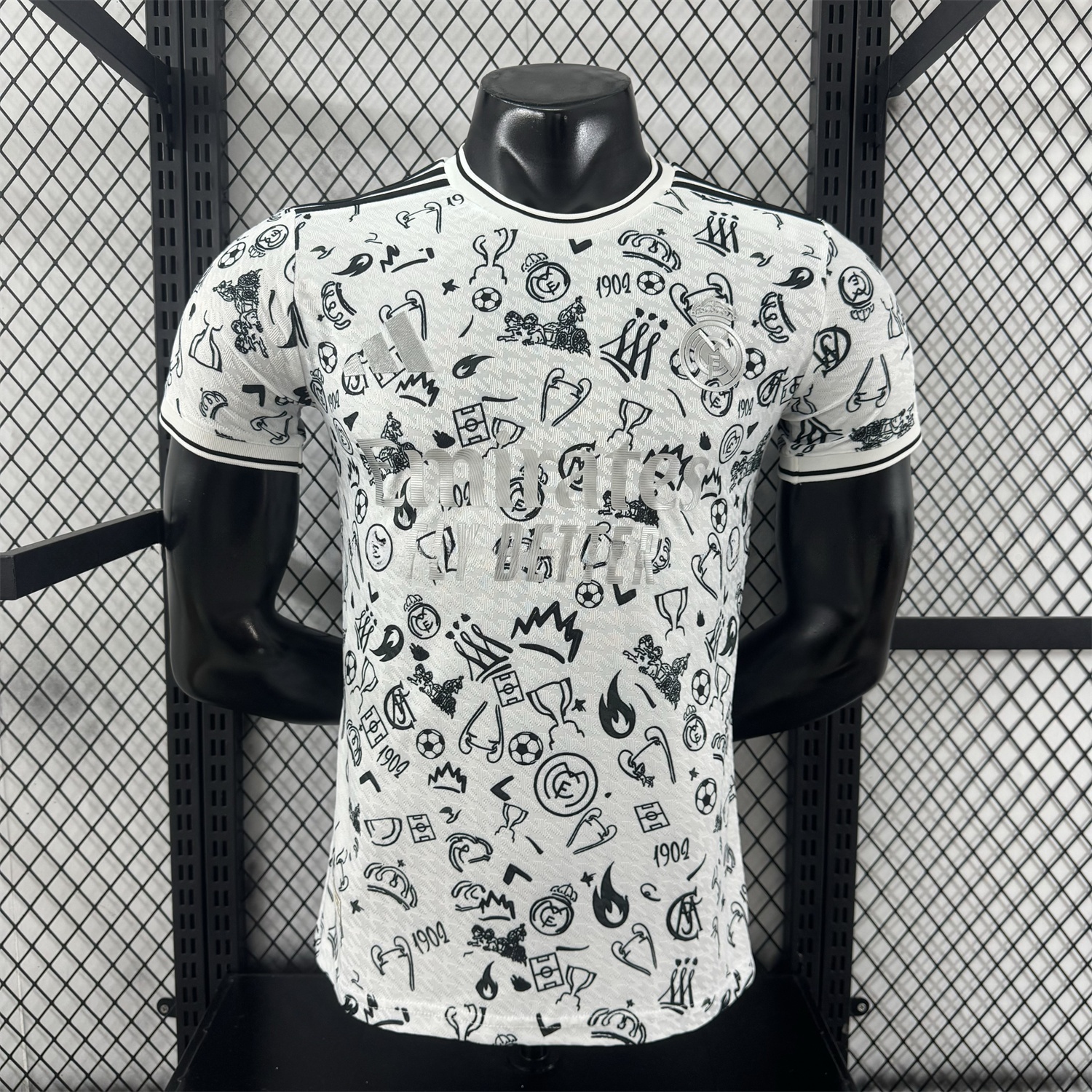 Real Madrid 25-26 White Special Jersey with Black Emoji Icons - Player Version - Unitedfutballjersey