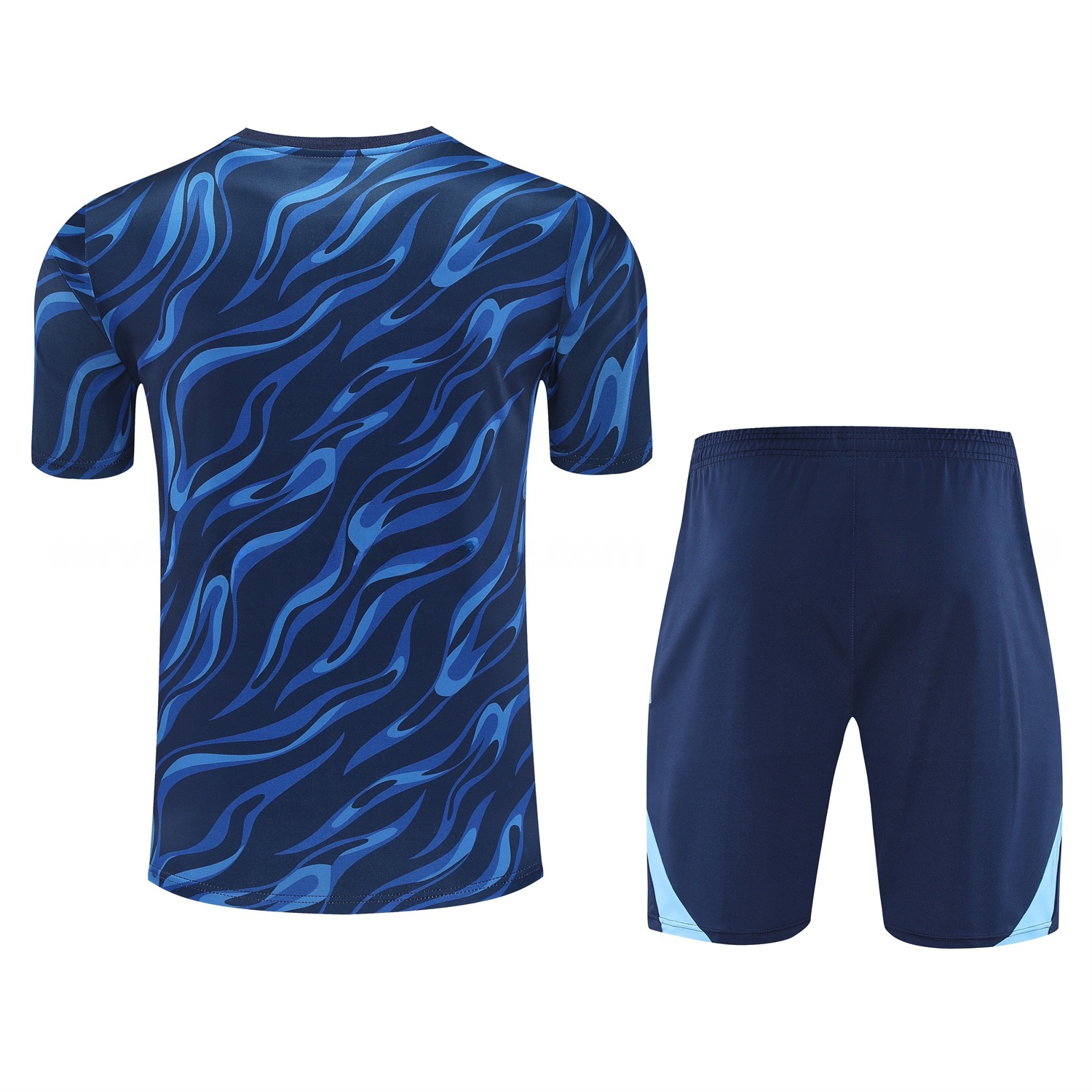 Real Madrid 25-26 Short-Sleeve Training Set - Blue Water Pattern Top & Deep Blue Shorts - Unitedfutballjersey