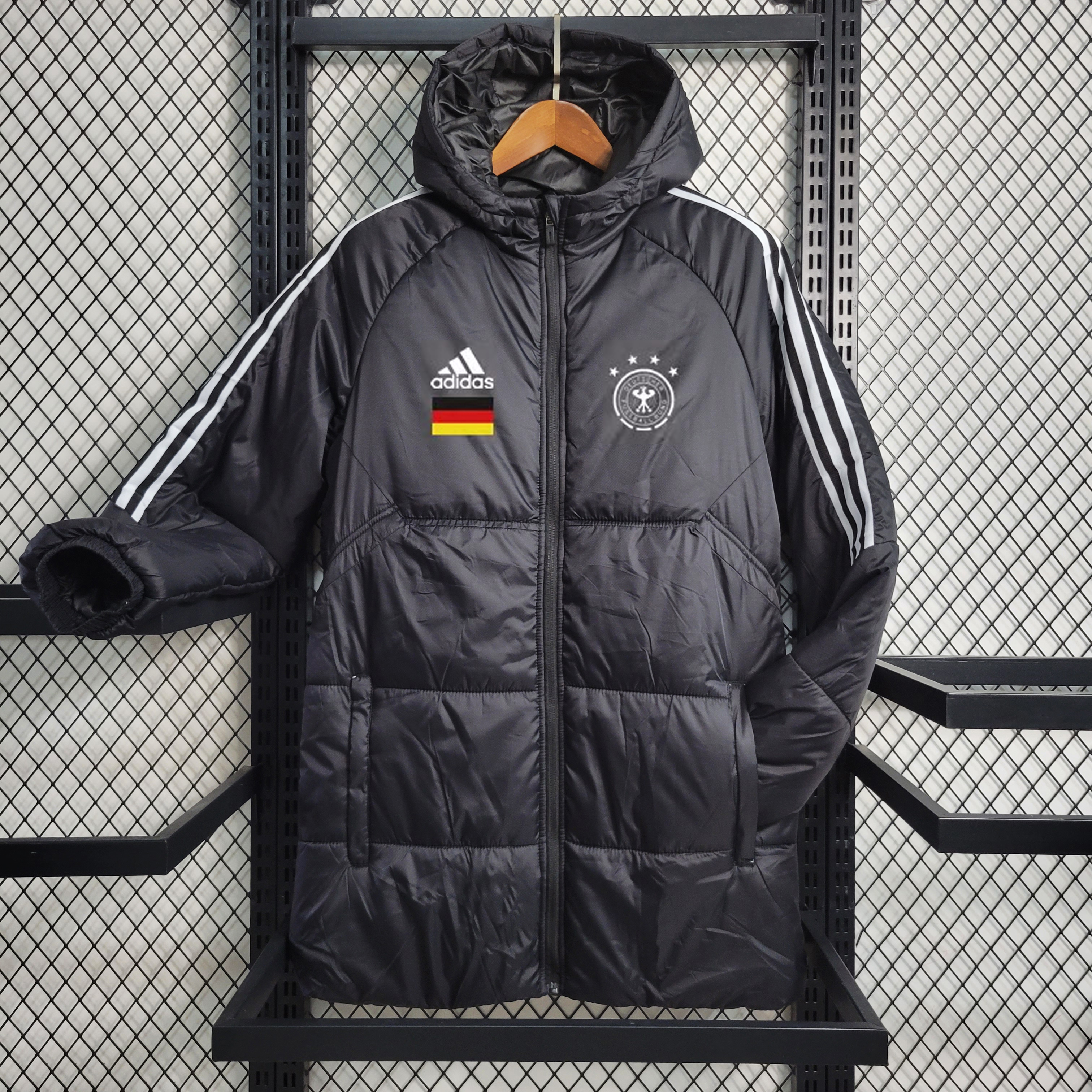 Germany 23-24 Men's Hooded Thermal Cotton Jacket - Black - Unitedfutballjersey