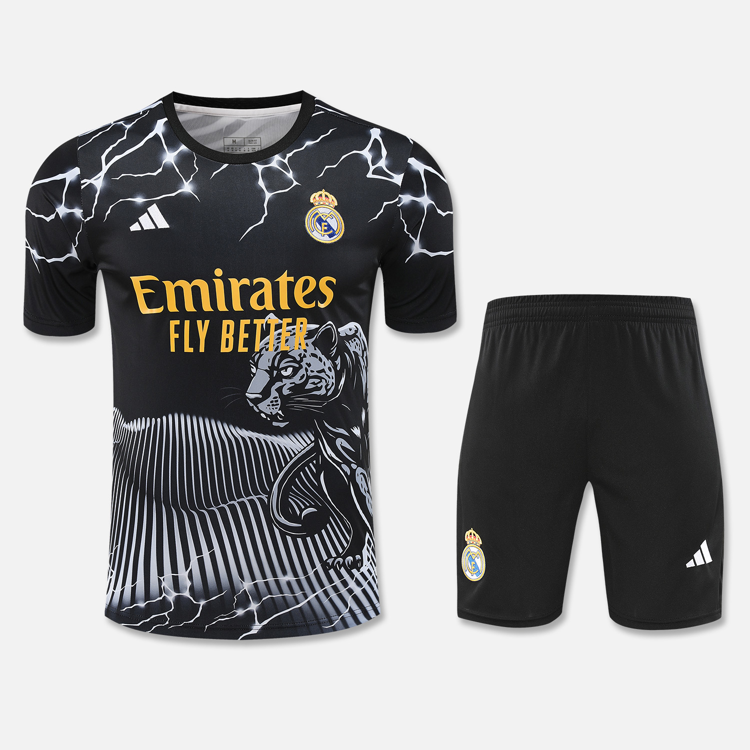 Real Madrid 24-25 Short-Sleeve Training Set - White Leopard Top & Black Shorts - Unitedfutballjersey