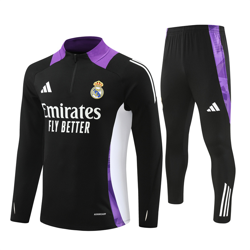 Real Madrid 24-25 Long Sleeve Training Set - Black and Purple - Unitedfutballjersey