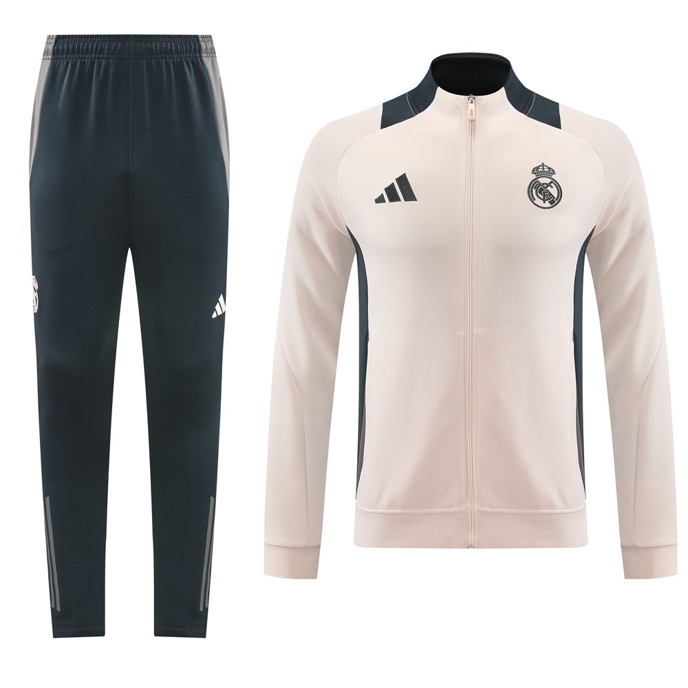 Real Madrid 24-25 Jacket Training Tracksuit - Light Pink Top and Deep Grey Pants - Unitedfutballjersey