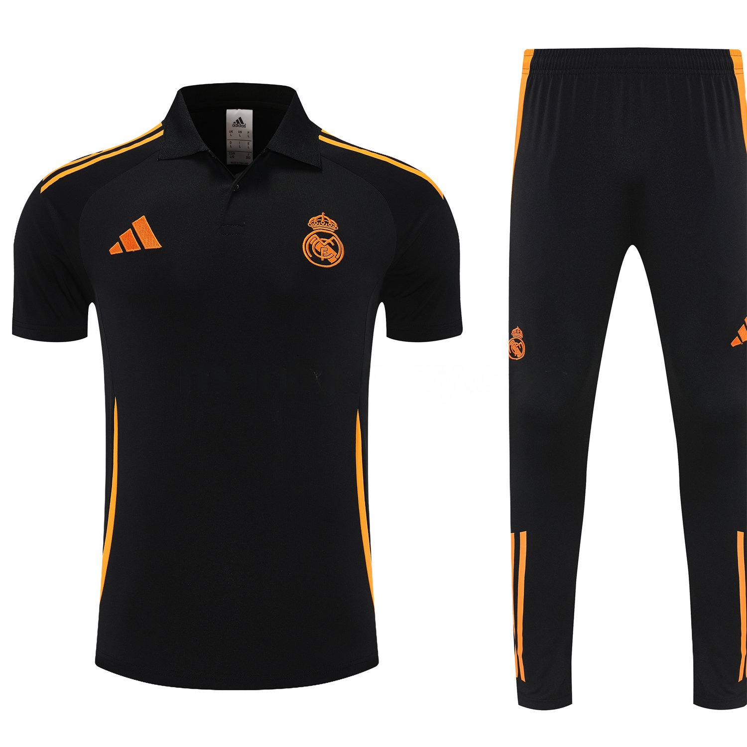 Real Madrid 25-26 POLO Short-Sleeve Training Set - Black Top and Pants with Yellow Stripes - Unitedfutballjersey