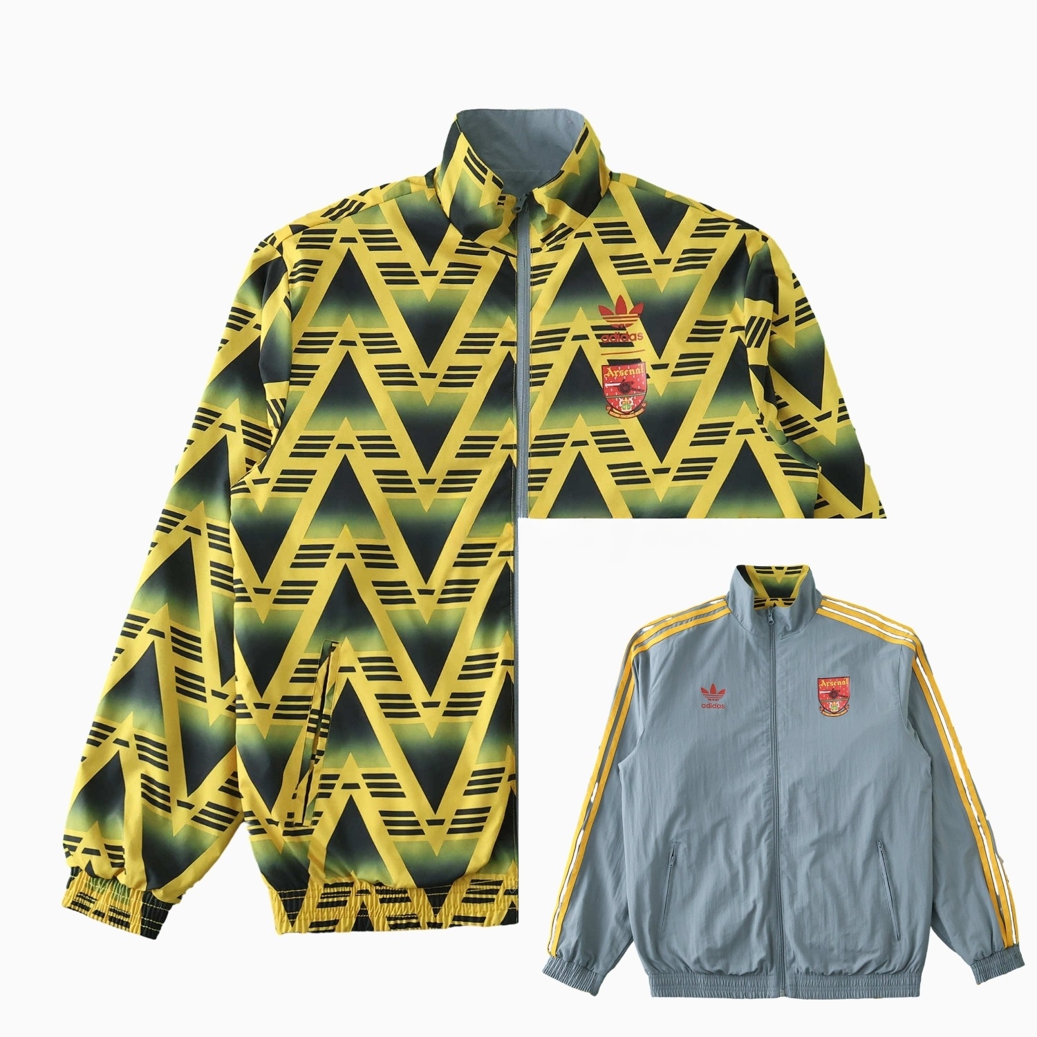 Retro Arsenal 1991-93 Away Double Sided Reversible Windbreaker - Yellow & Grey - Unitedfutballjersey