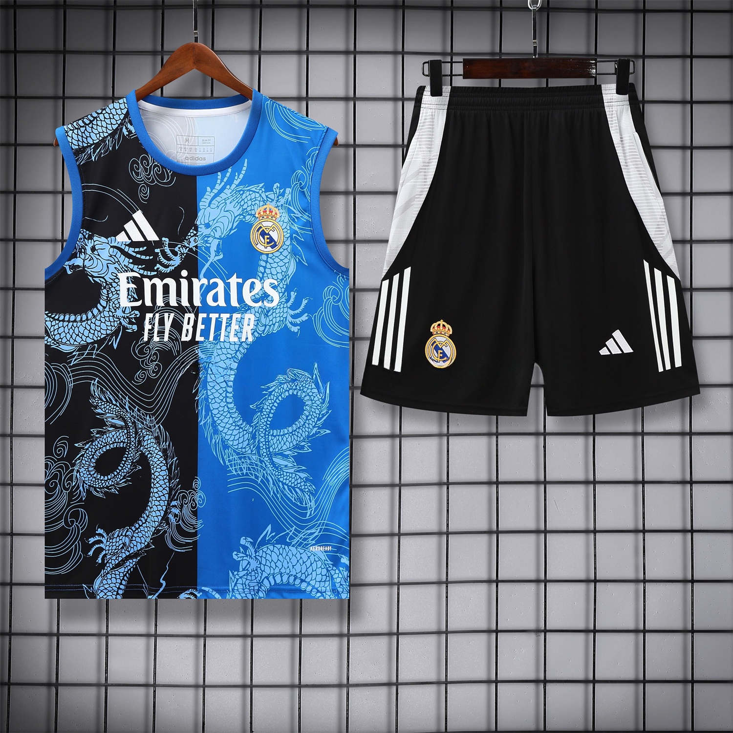 Real Madrid 25-26 Vest Training Set - Blue Black Dragon Vest & Black-White Shorts - Unitedfutballjersey