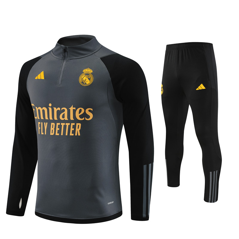 Real Madrid 23-24 Kids Long Sleeve Training Set Dark Grey - Unitedfutballjersey