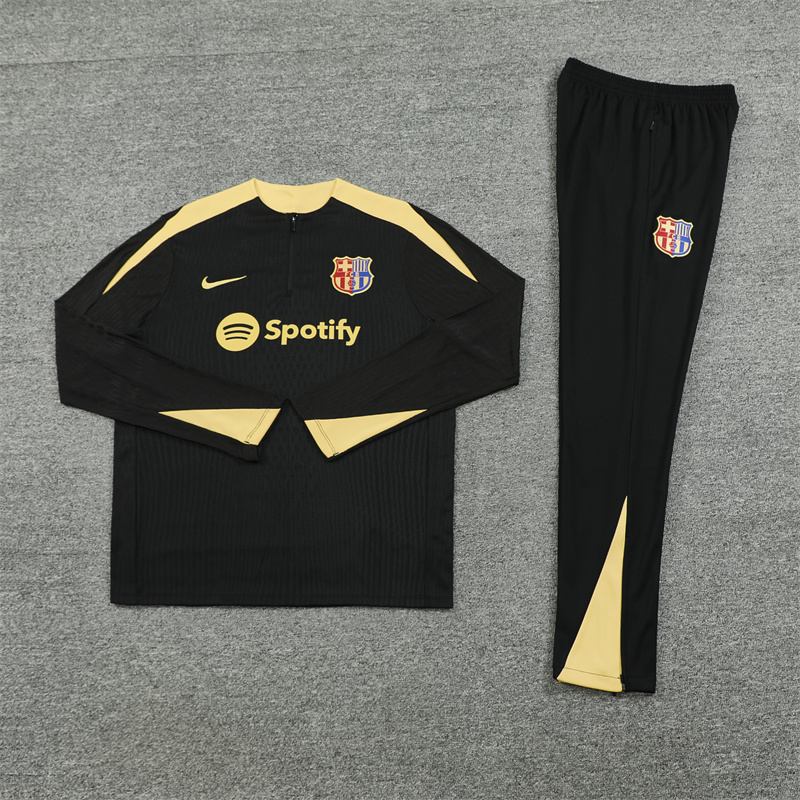 Barcelona 24-25 Kids Long Sleeve Training Set - Player Version - Black Gold - Unitedfutballjersey