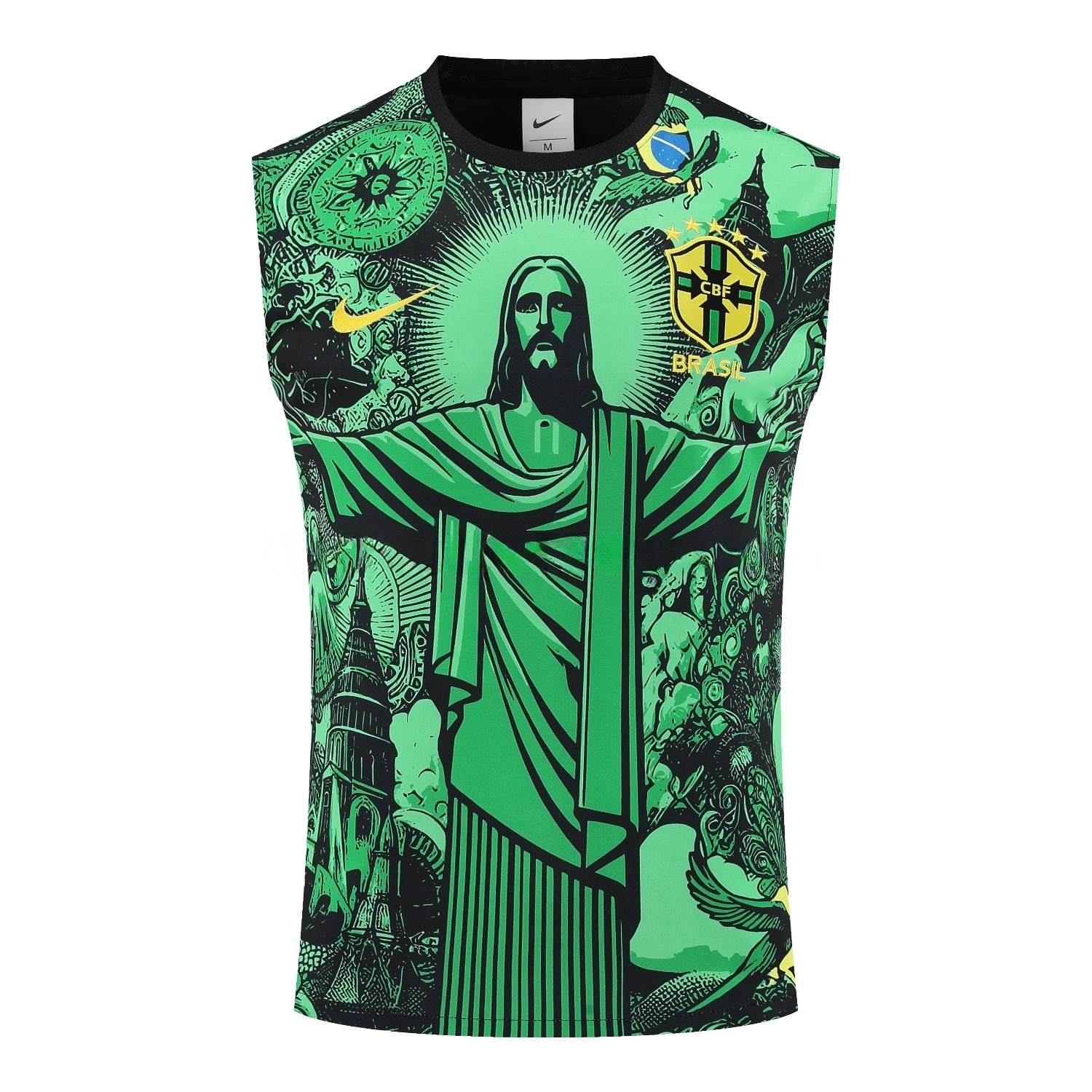 Brazil 25-26 Green Jesus Statue Vest Training Set - Green Vest & Black Shorts - Unitedfutballjersey