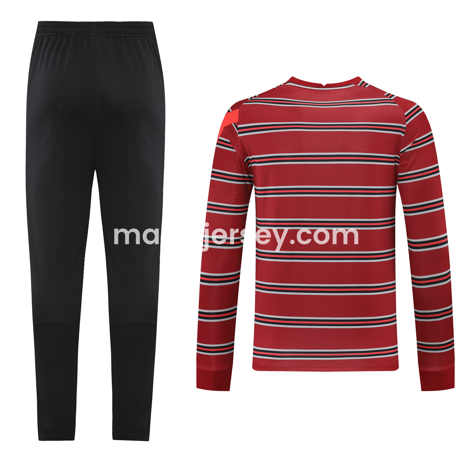 Liver.pool 24-25 Long Sleeve Training Set - Red Stripe Top and Black Pants - Unitedfutballjersey