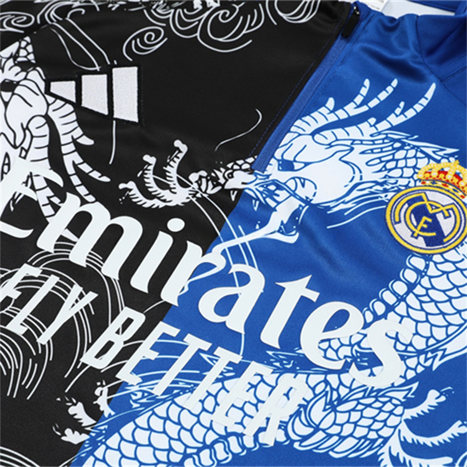 Real Madrid 25-26 Kids Long Sleeve Training Set - White Loong Black Blue Top and Black Pants - Unitedfutballjersey