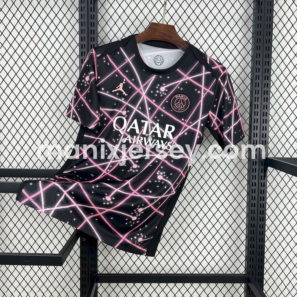 Paris Saint-Germain PSG 25-26 Pink Lines Black Pre-Match Training Jersey - Fans Version - Unitedfutballjersey