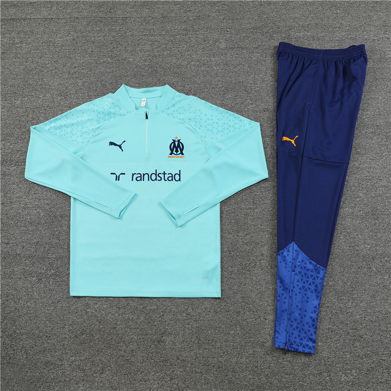 Marseille 23-24 Kids Long Sleeve Training Set Light Blue - Unitedfutballjersey