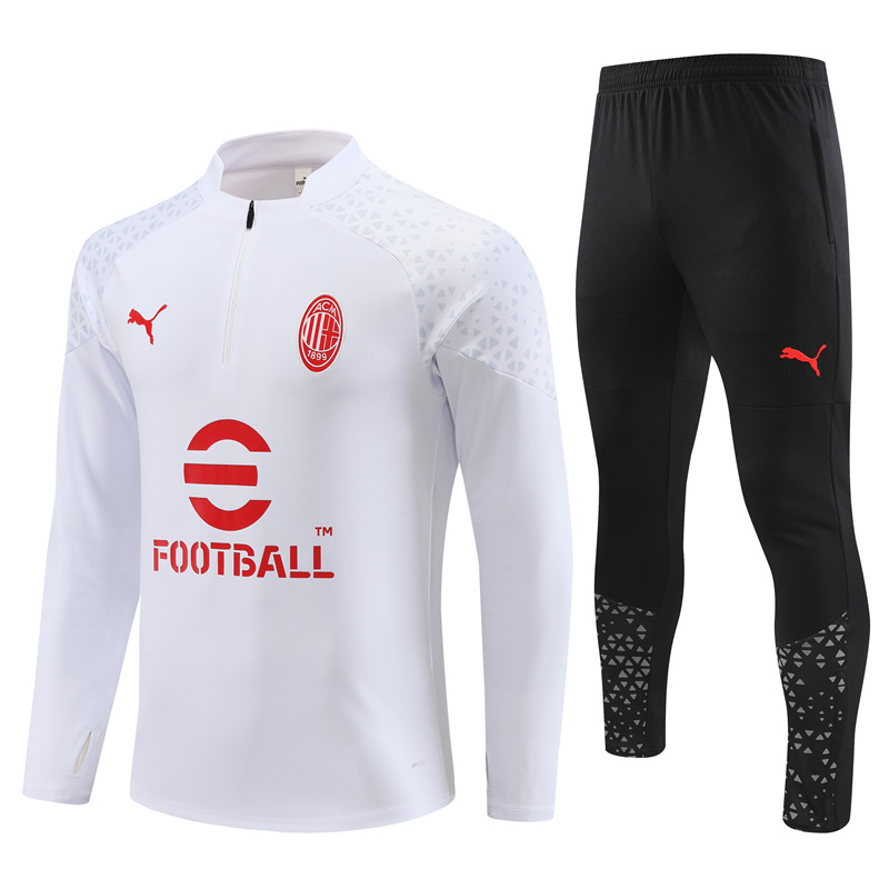 AC Milan 23-24 Kids Long Sleeve Training Set White - Unitedfutballjersey