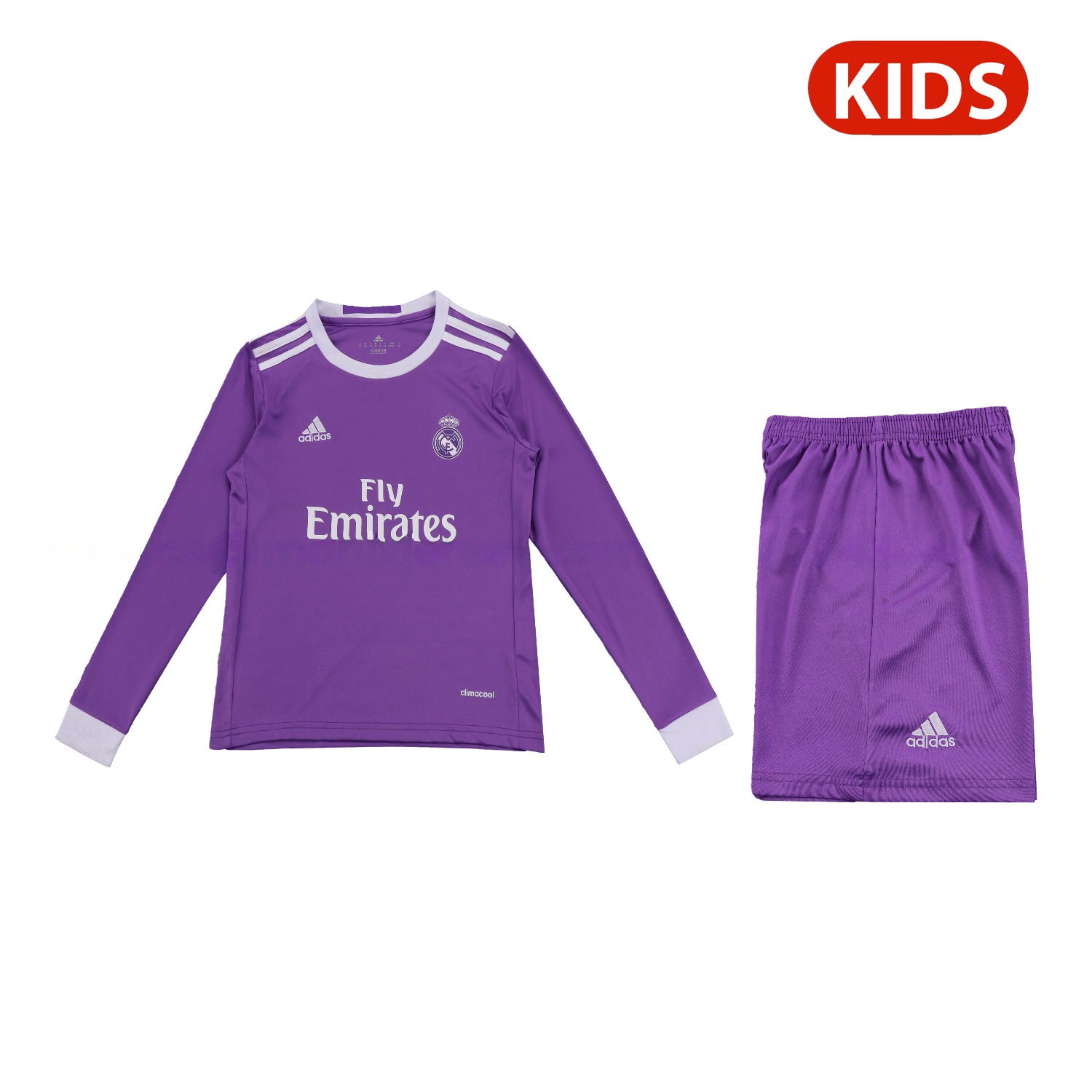 Retro Real Madrid 16-17 Away Purple Long Sleeves Kids Kit - Unitedfutballjersey