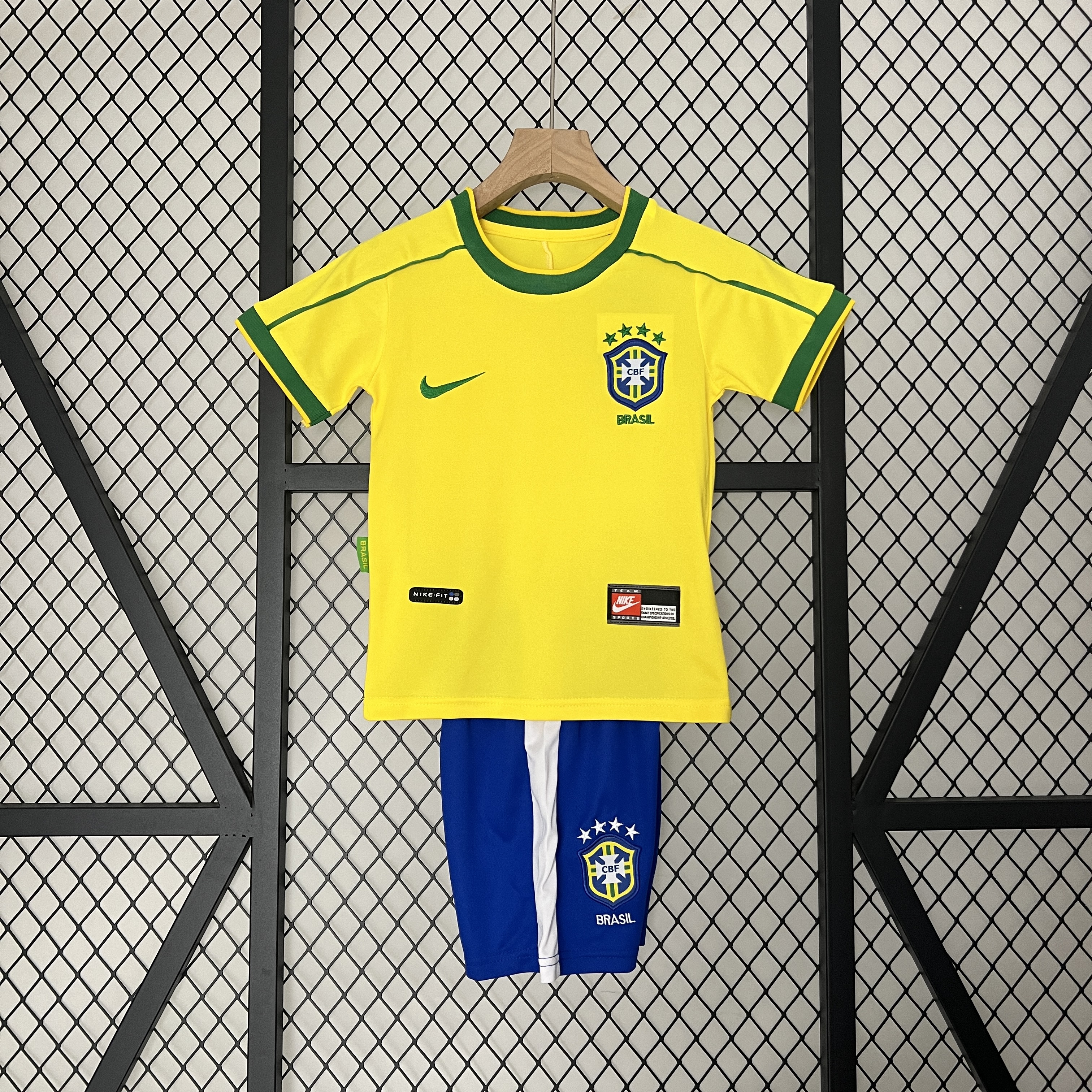 Retro Brazil 1998 Home Stadium Kids Kit - Unitedfutballjersey
