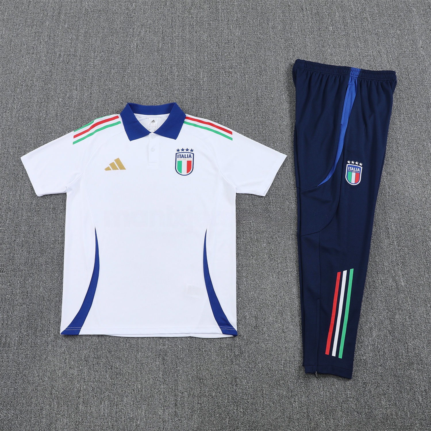 Italy 25-26 POLO Short-Sleeve Training Set - White Top and Deep Blue Pants - Unitedfutballjersey
