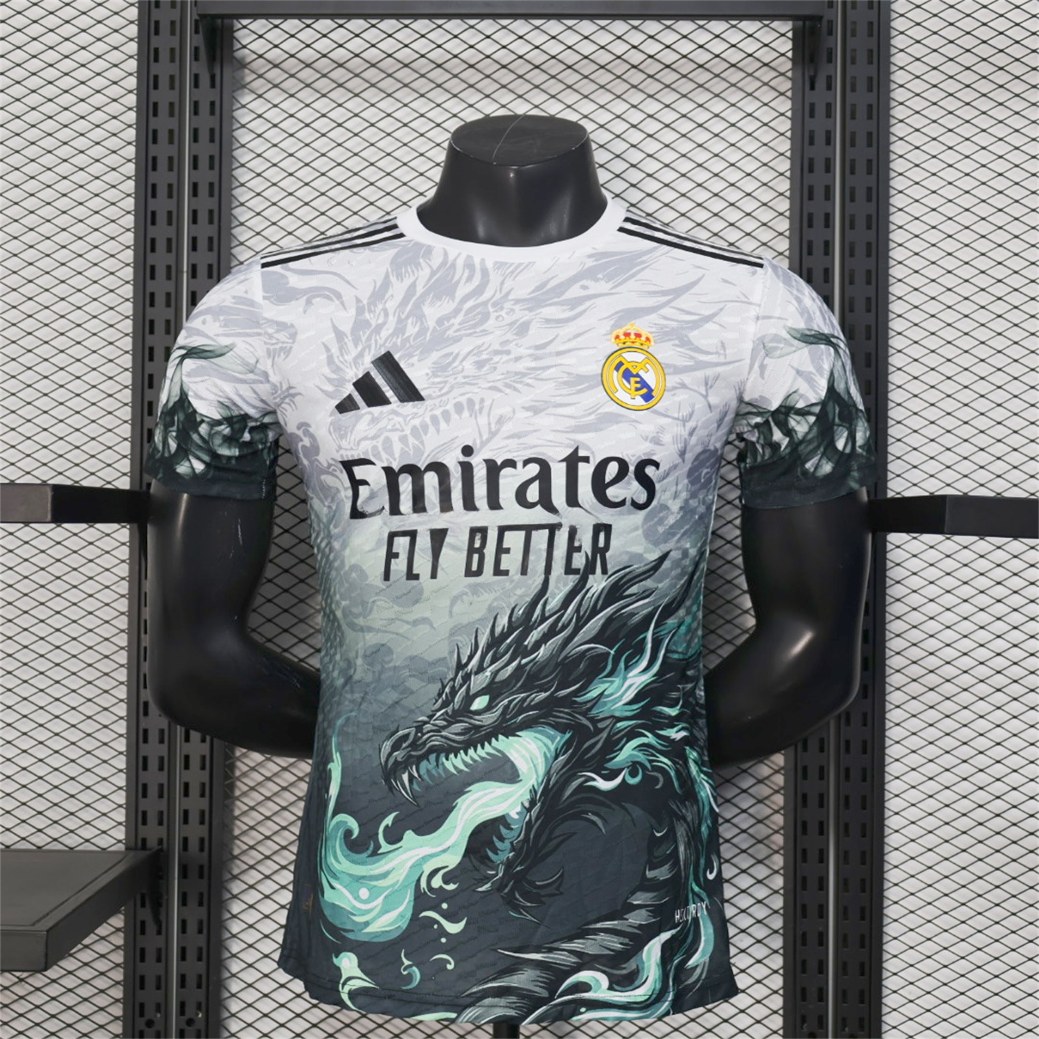 Real Madrid 25-26 Black Green Dragon Soars White Jersey - Player Version - Unitedfutballjersey