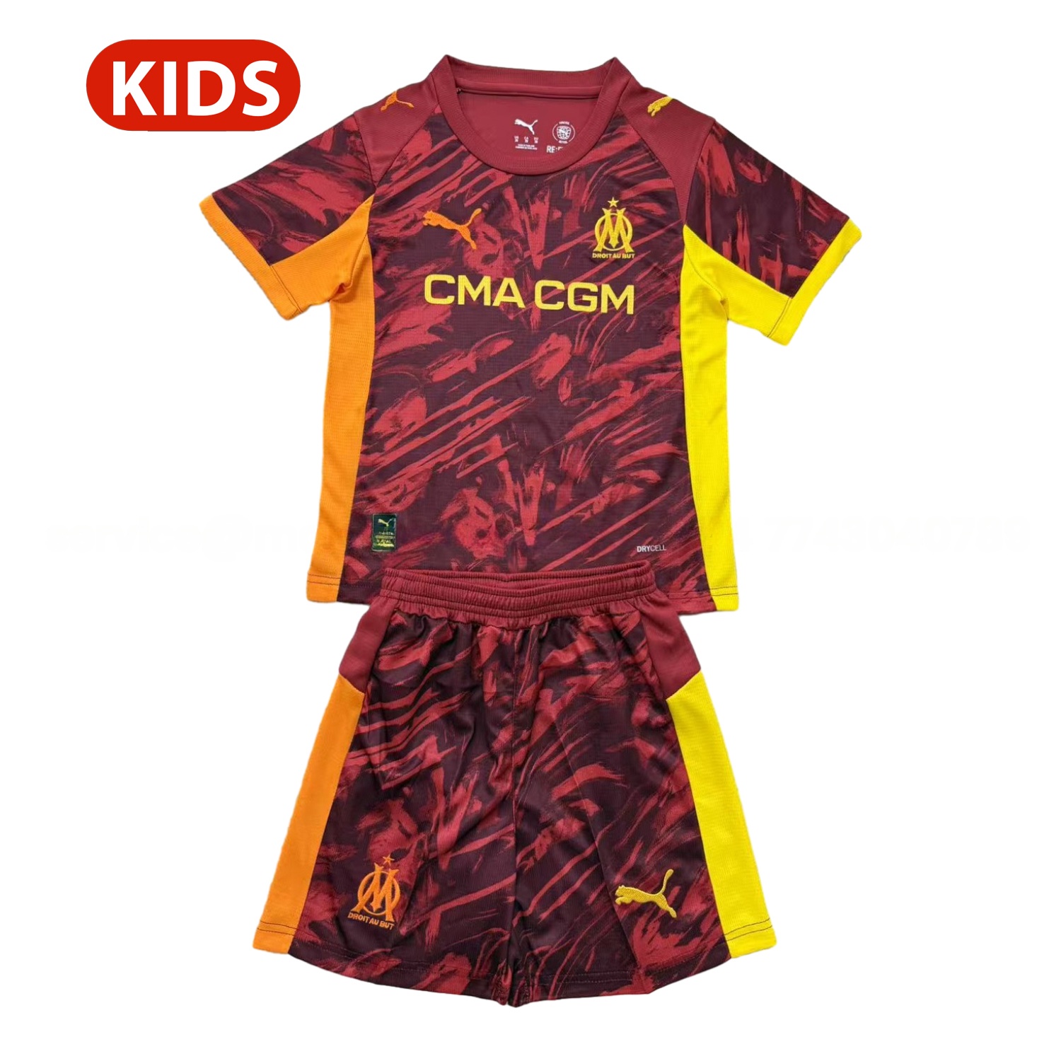 Marseille 25-26 Deep Red Goalkeeper Kids Kit - Unitedfutballjersey