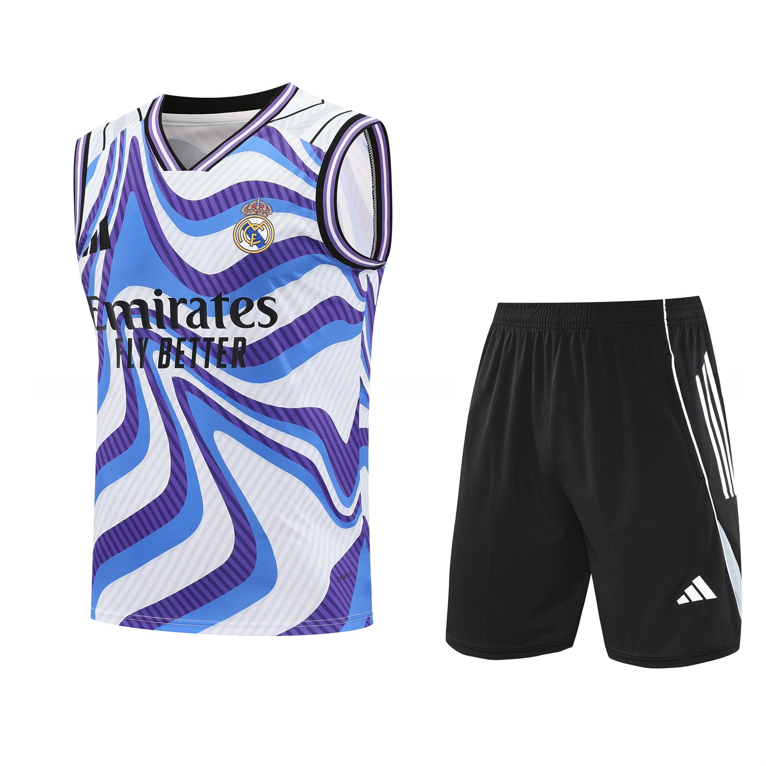 Real Madrid 25-26 Vest Training Set - Blue Purple Curve Pattern Vest & Black Shorts - Unitedfutballjersey