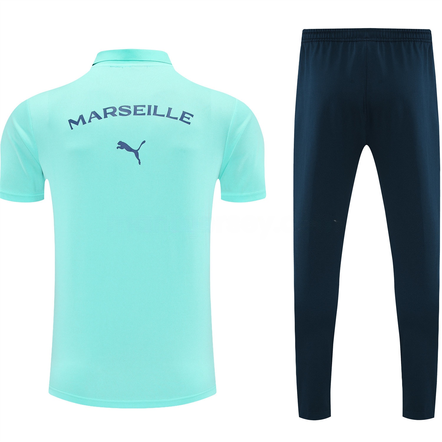 Marseille 25-26 POLO Short-Sleeve Training Set - Cyan Top and Deep Blue Pants - Unitedfutballjersey