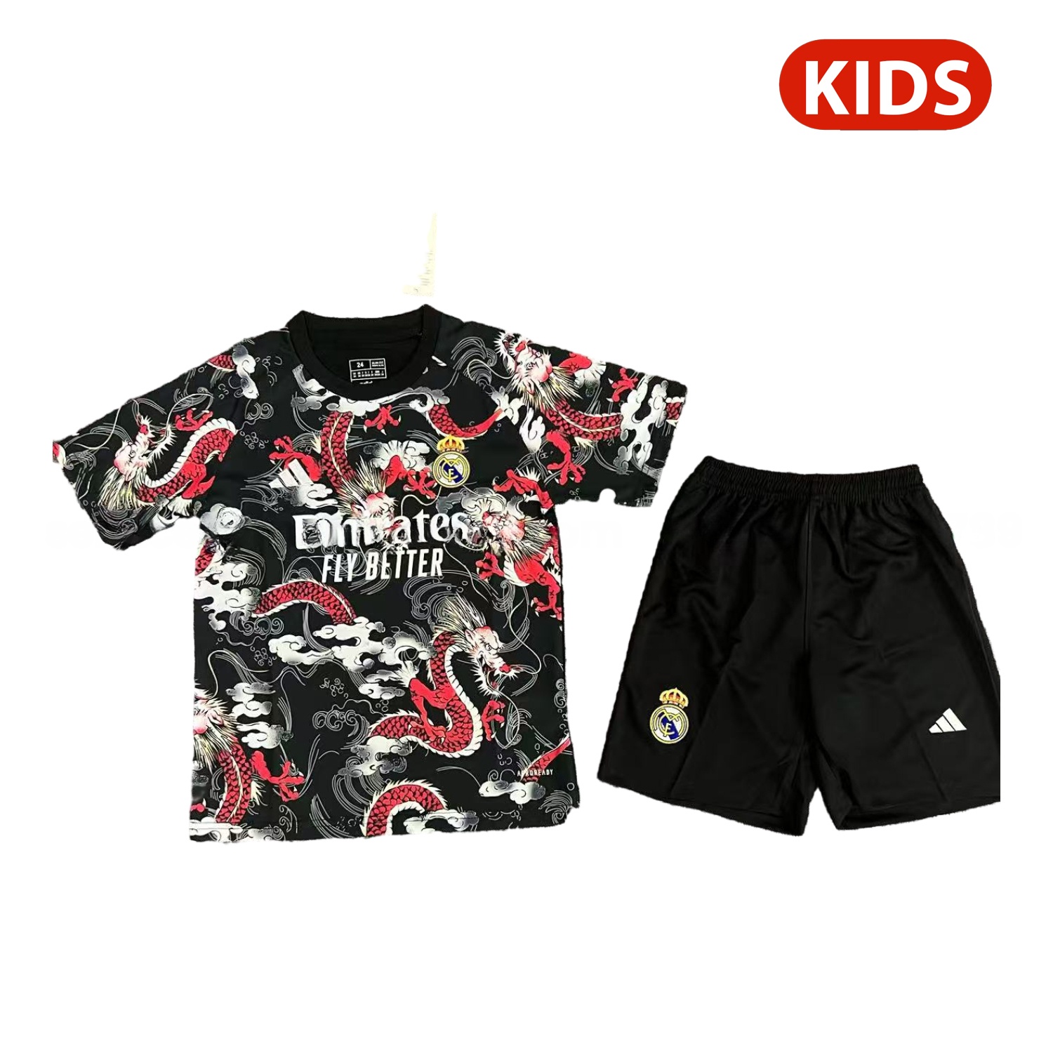 Real Madrid 25-26 Red Dragon With Cloud Black Special Kids Kit - Unitedfutballjersey