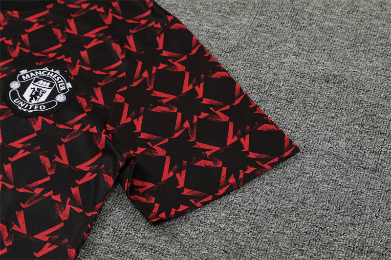 Manchester United 24-25 Short-Sleeve Training Kids Kit - Black Red Camouflage - Unitedfutballjersey