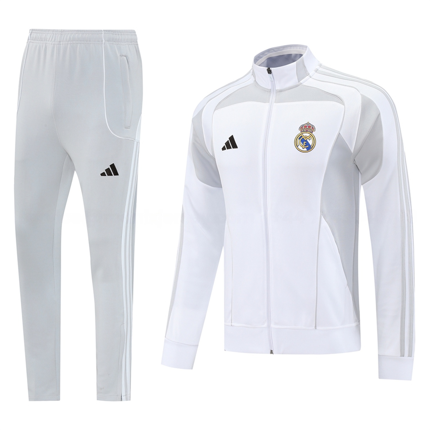 Real Madrid 25-26 Jacket Training Tracksuit - White Jackets & Light Grey Pants - Unitedfutballjersey