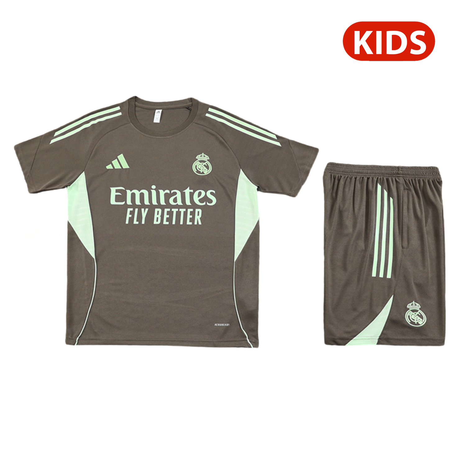 Real Madrid 25-26 Kids Short-Sleeve Training Set - Dark Khaki Top and Shorts - Unitedfutballjersey