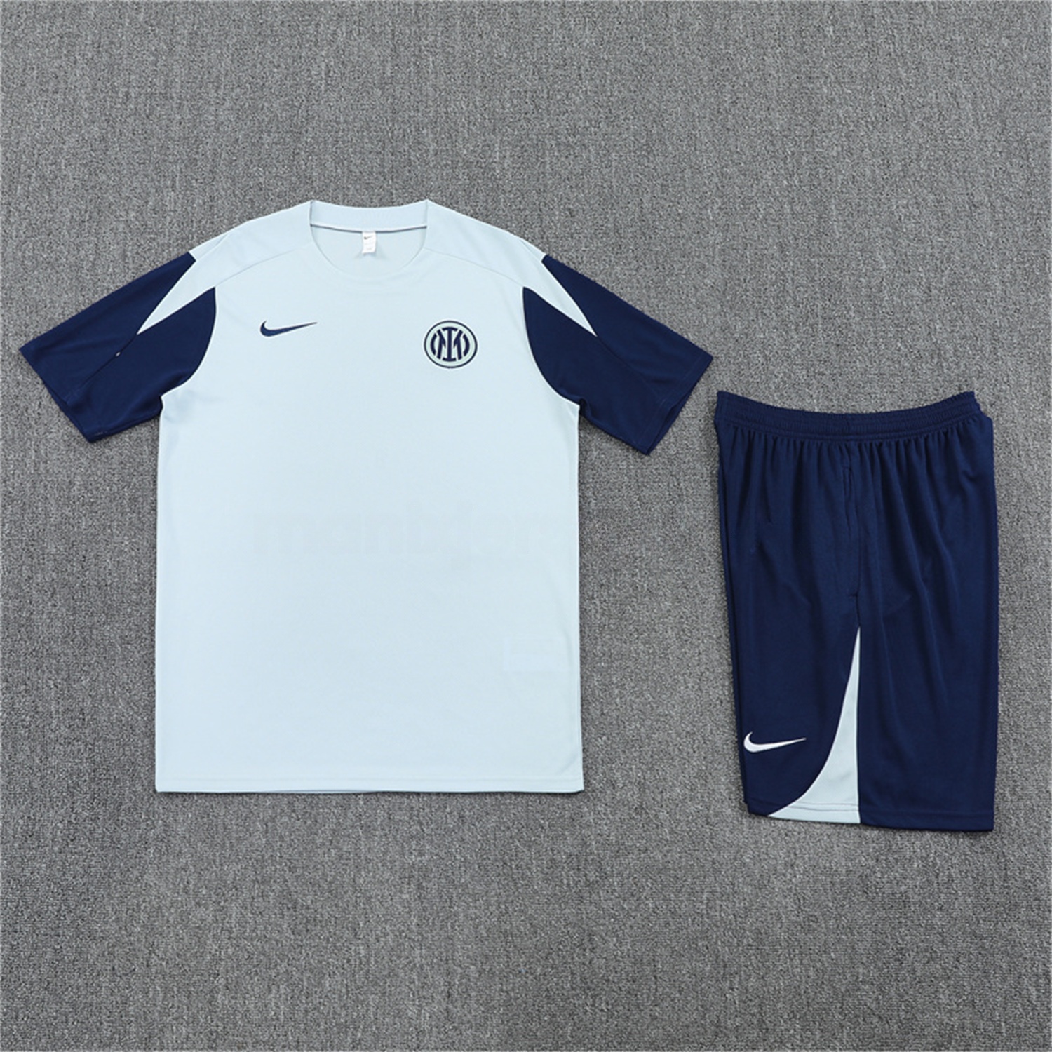 Inter Milan 25-26 Short-Sleeve Kids Training Set - Light Grey Top & Blue Shorts - Unitedfutballjersey