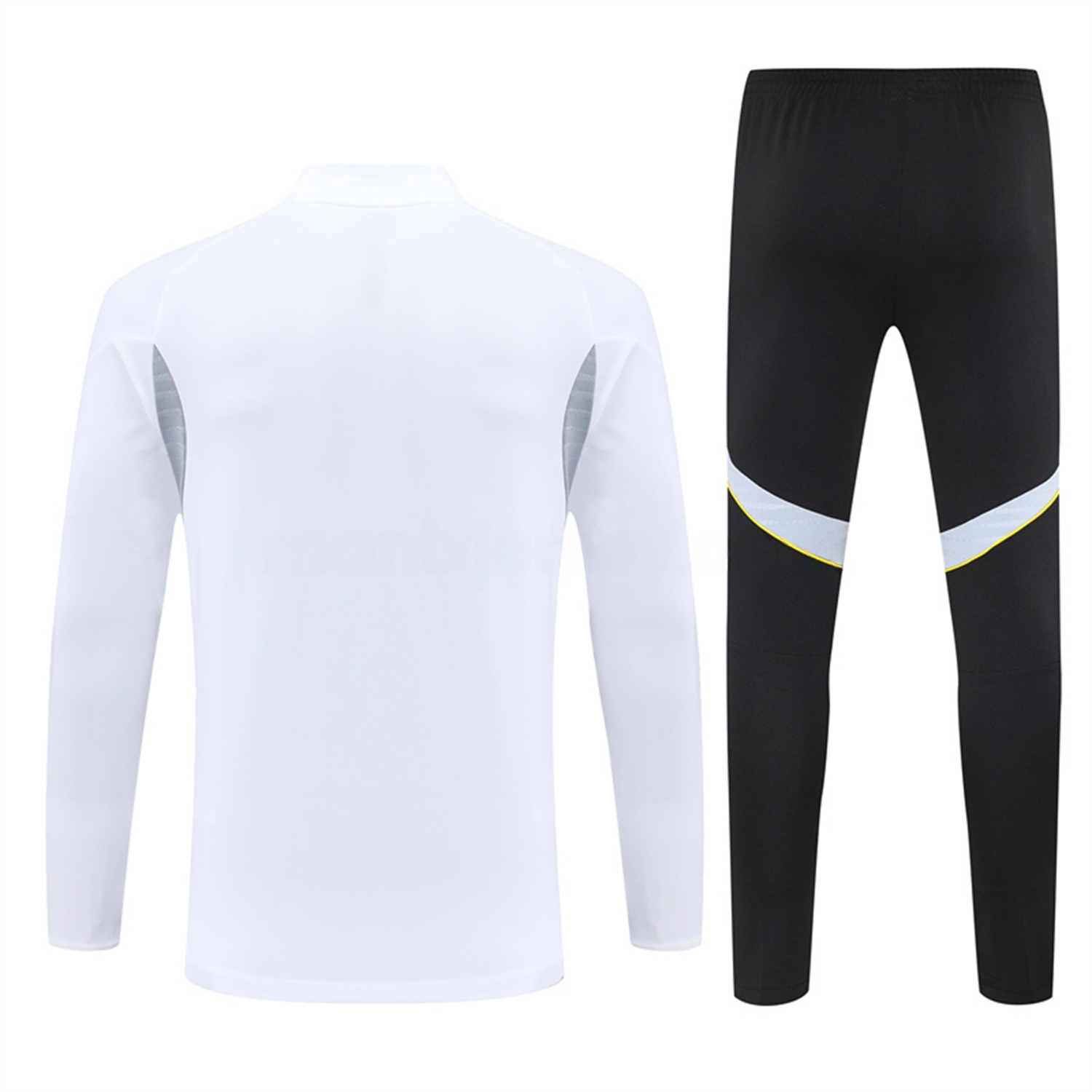 Real Madrid 25-26 Long Sleeve Training Set - Yellow Line White Top and Black Shorts - Unitedfutballjersey