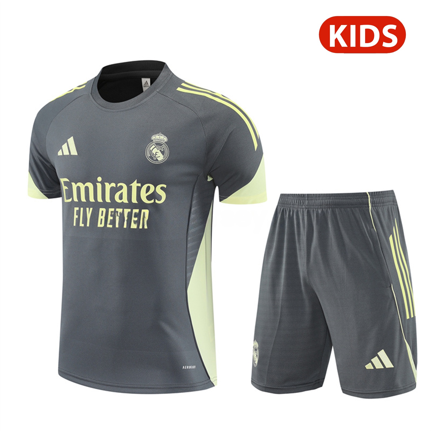 Real Madrid 25-26 Kids Short-Sleeve Training Set - Deep Grey Top and Shorts - Unitedfutballjersey