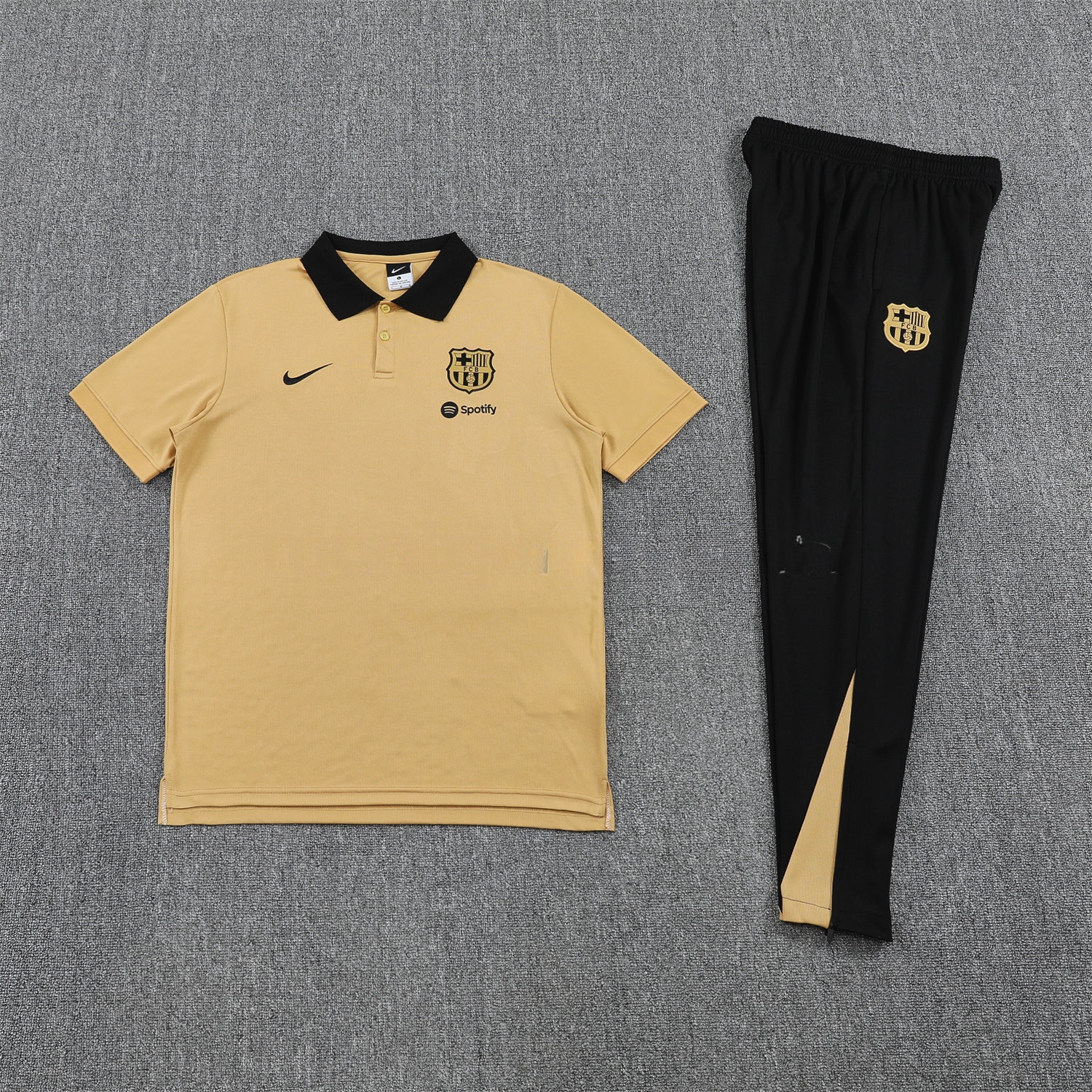 B.A.R.S.A 25-26 POLO Short-Sleeve Training Set - Light Brown Top and Black Pants - Unitedfutballjersey
