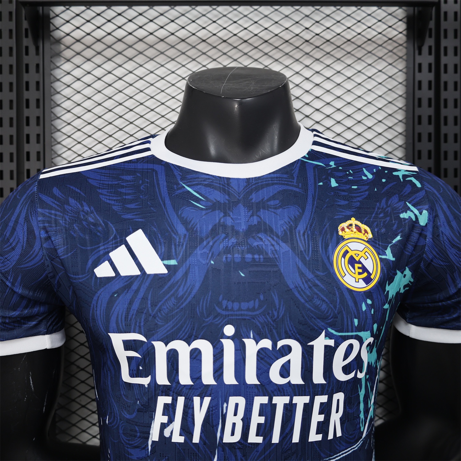 Real Madrid 25-26 Blue Jersey with White Viking Roar Comics - Player Version - Unitedfutballjersey