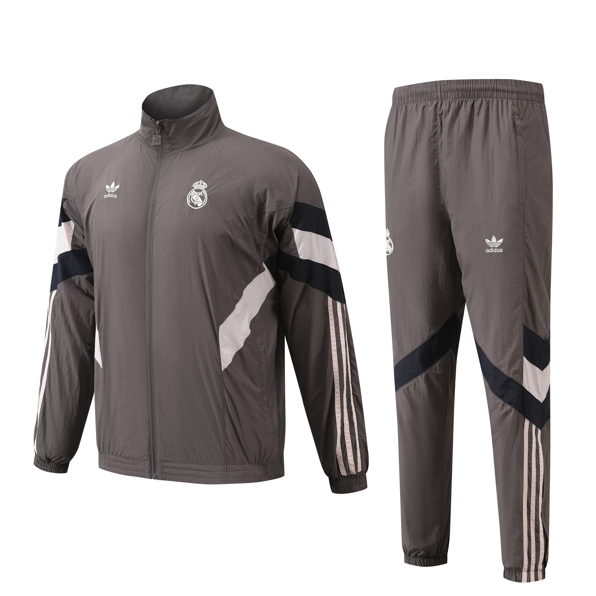 Real Madrid 24-25 Throwback Windbreaker Suit - Grey Jackets & Pants - Unitedfutballjersey