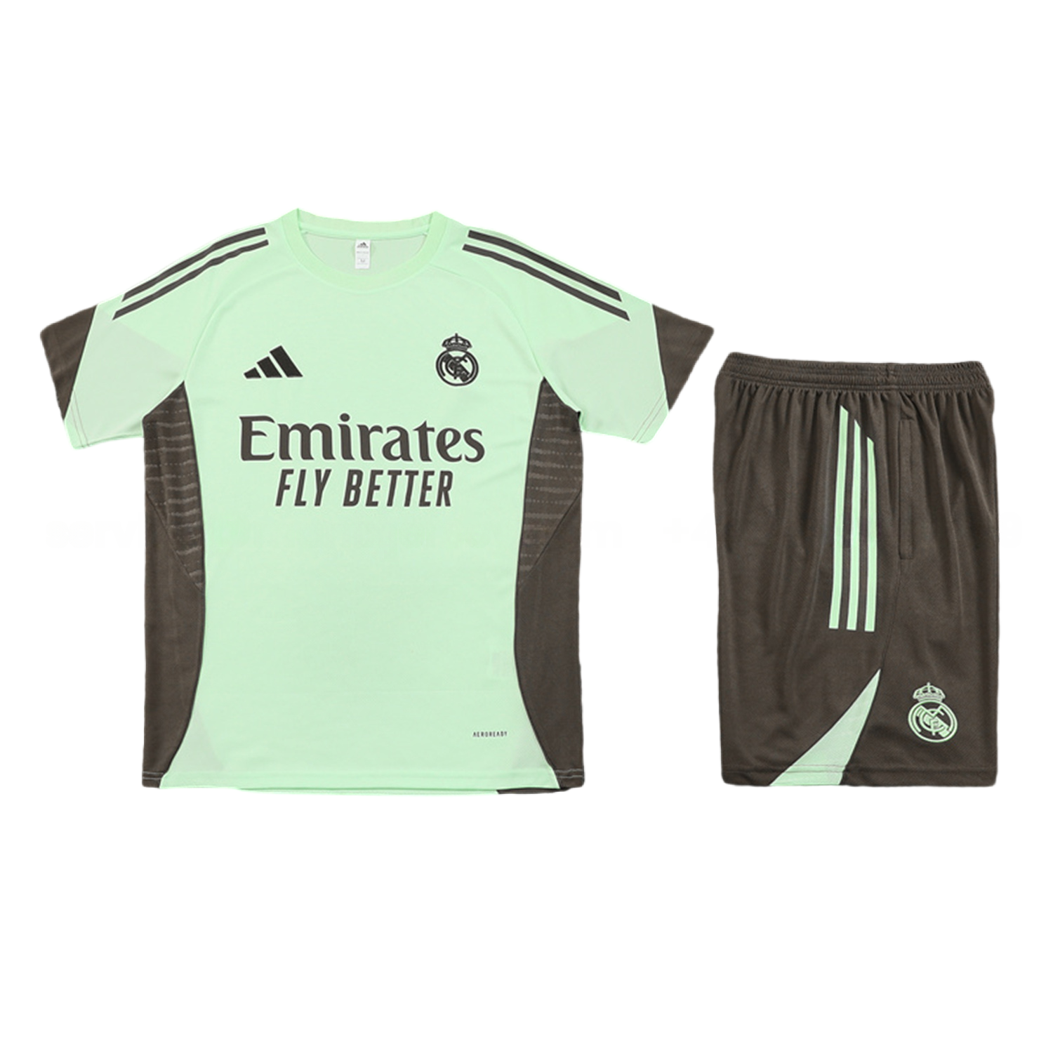 Real Madrid 25-26 Short-Sleeve Training Set - Light Green Top and Dark Khaki Shorts - Unitedfutballjersey