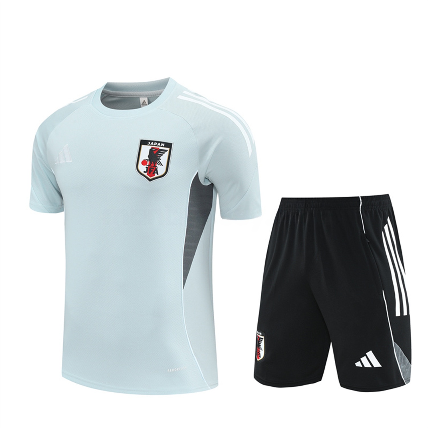 Japan 25-26 Short-Sleeve Training Set - Light Blue Top and Black Shorts - Unitedfutballjersey