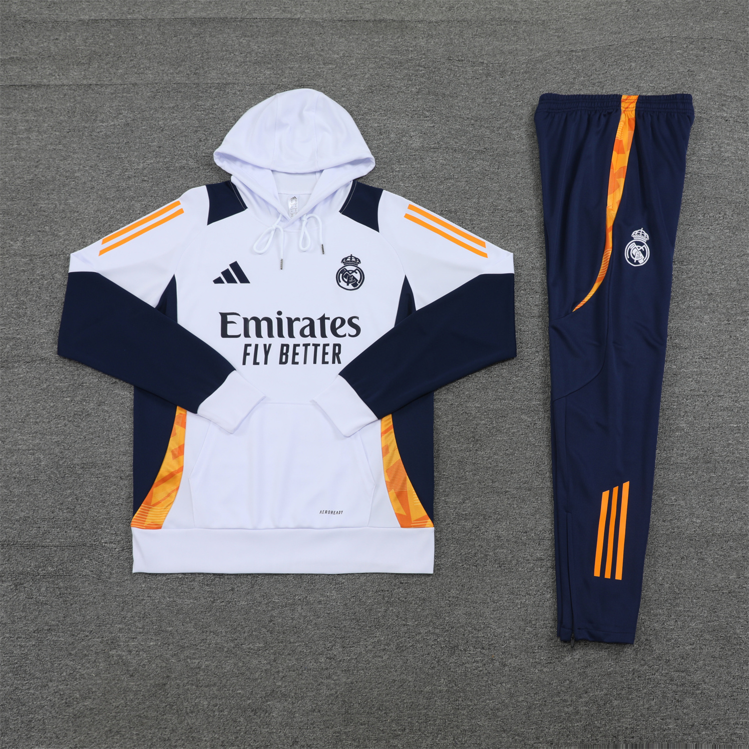 Real Madrid 24-25 Training Hoodie Set - White Hoodie and Deep Blue Pants - Unitedfutballjersey