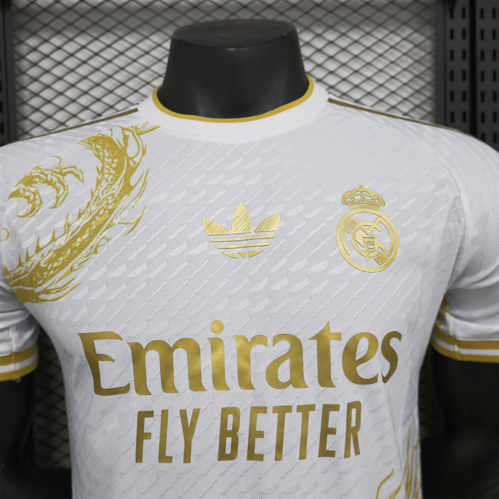 Real Madrid 24-25 Gold Dragons Pattern White Special Edition Jersey - Player Version - Unitedfutballjersey