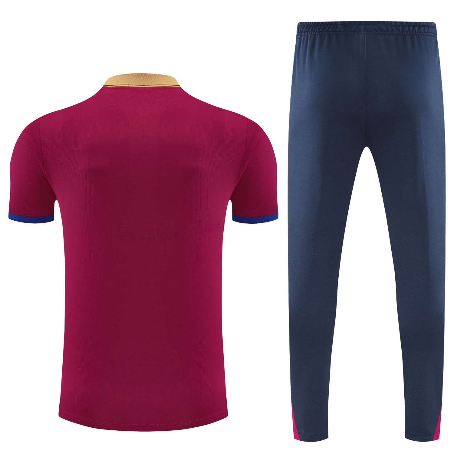 B.A.R.S.A 25-26 POLO Short-Sleeve Training Set - Deep Red Top and Black Pants - Unitedfutballjersey