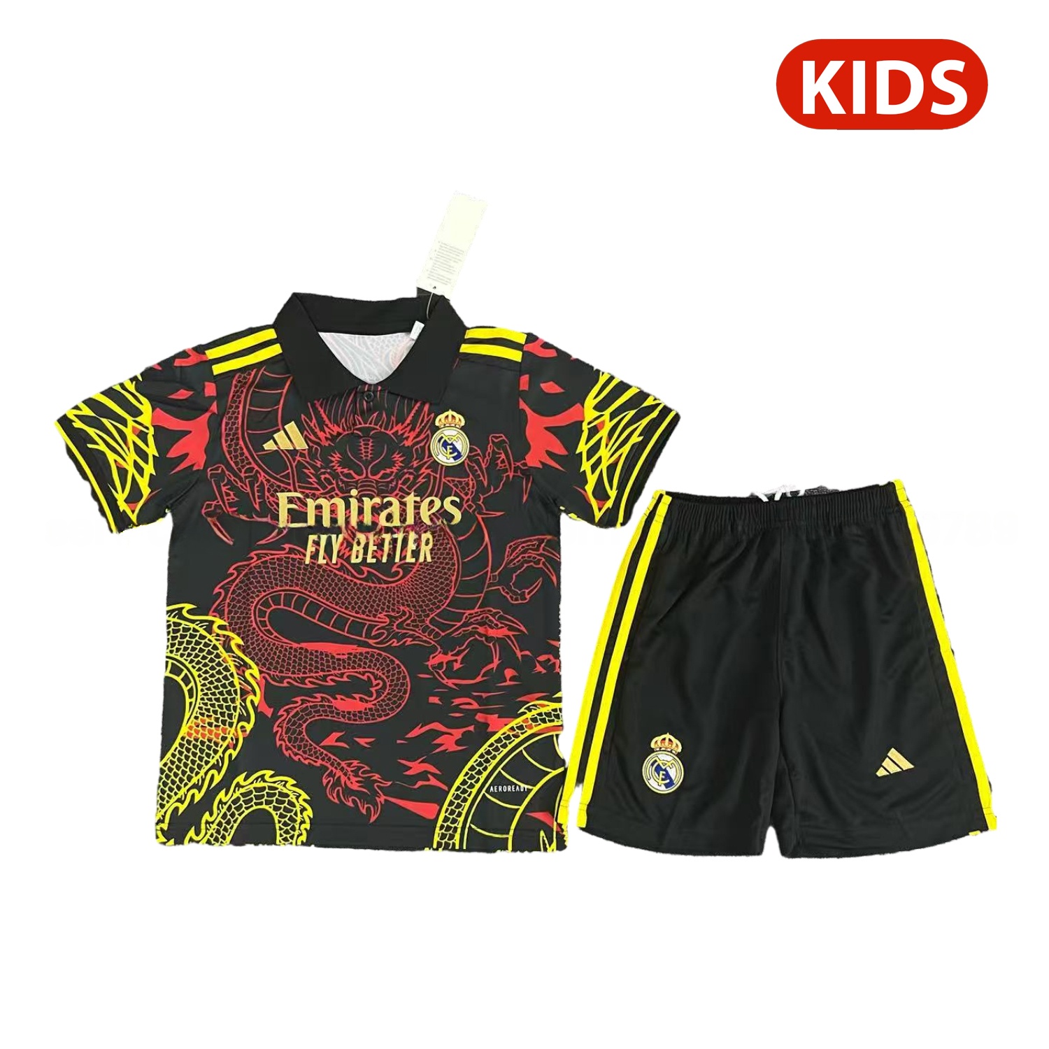 Real Madrid 25-26 Yellow And Red Dragon Black Special Kids Kit - Unitedfutballjersey