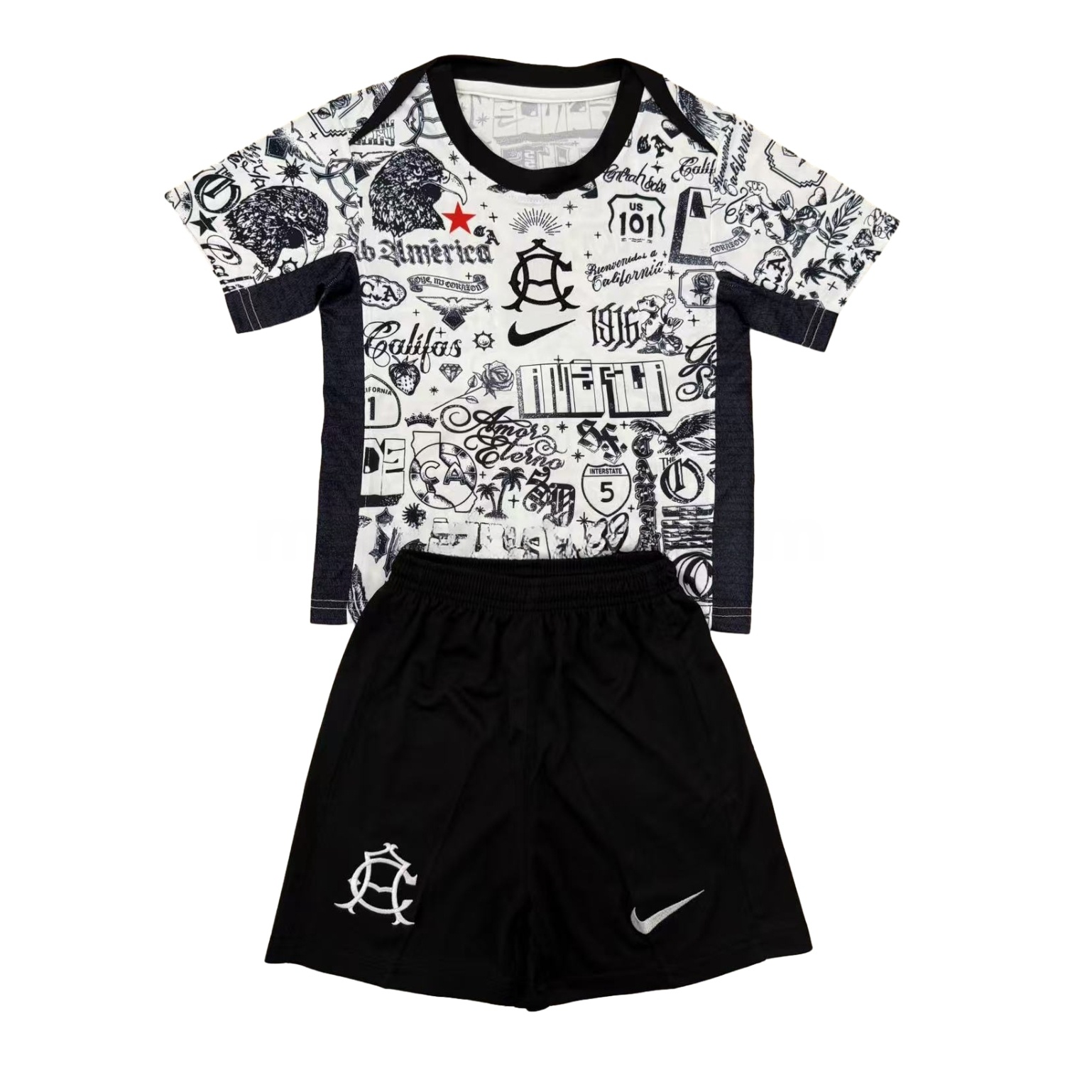 Club América 24-25 Pre-match Black and White Graffiti Men's Adult Jersey Set - Fans Version - Unitedfutballjersey