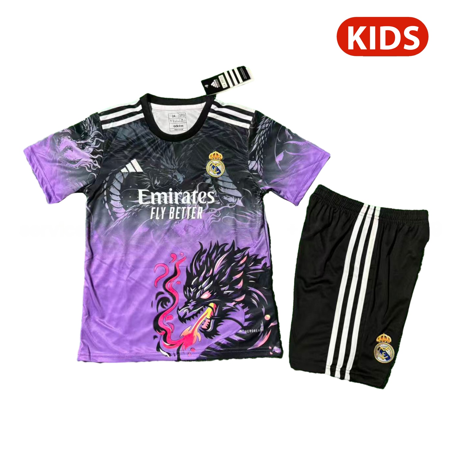 Real Madrid 25-26 Black Dragon Purple Special Kids Kit - Unitedfutballjersey