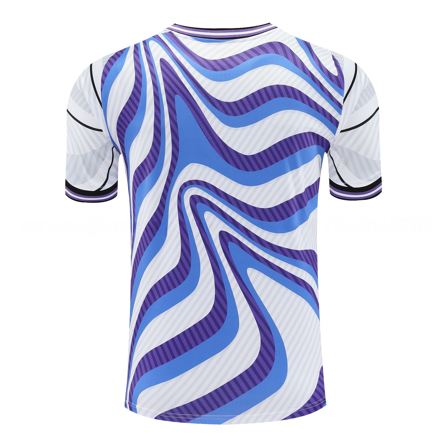 Real Madrid 25-26 Short-Sleeve Training Set - Blue Purple Curve Pattern Top & Black Shorts - Unitedfutballjersey